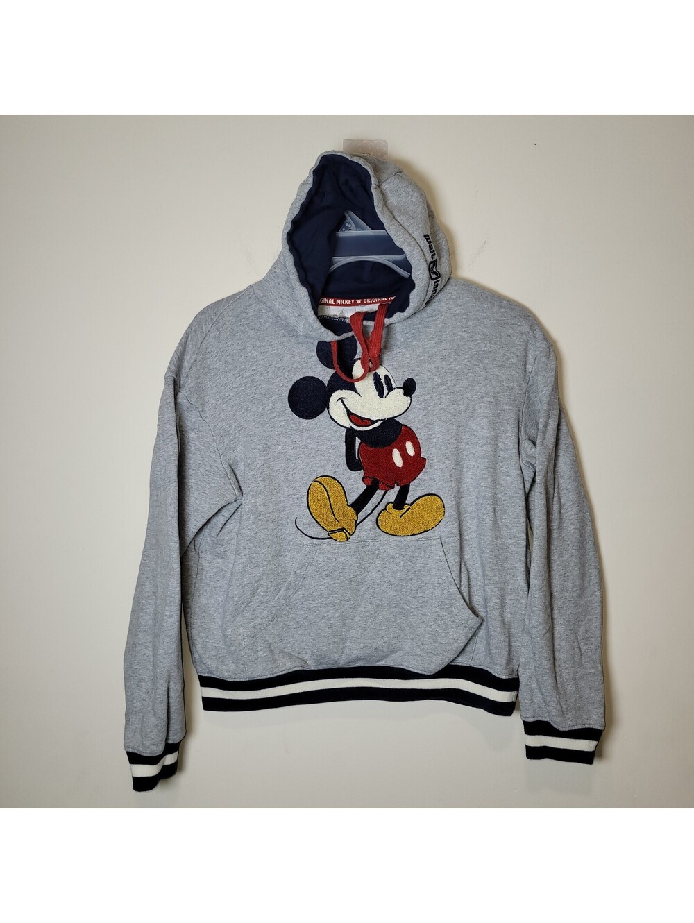 Disney Walt Disney World Mickey Mouse Embroidered Hoodie Sweatshirt Gray Blue XS